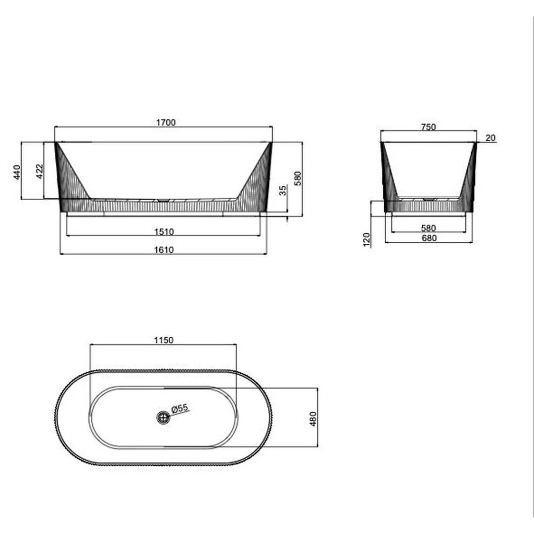 Linsol Cleo 1700mm Freestanding Bath - Grey Blue - Image 2