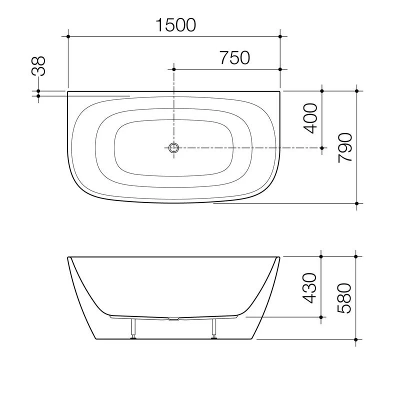 Caroma Contura II 1500mm Back to Wall Freestanding Bath - White Matte - Image 3