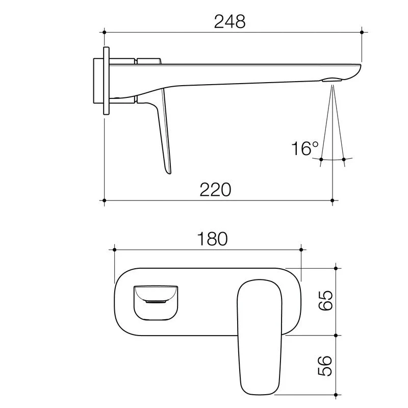 Caroma Contura II Wall Basin/Bath Mixer 220mm (Trim-Kit) - Brushed Nickel - Image 2