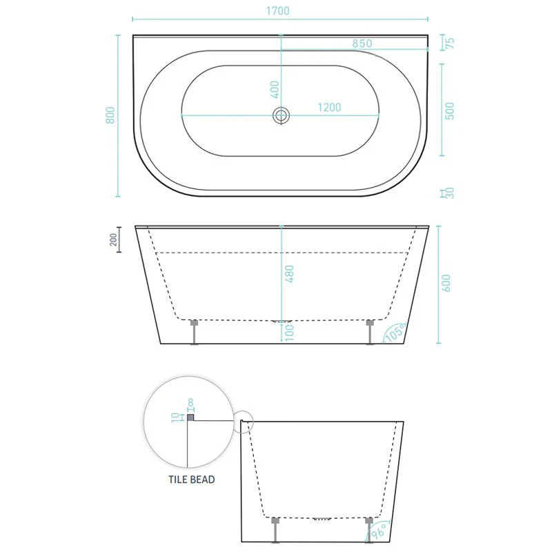 Decina Alegra Back To Wall Bath - Black - Image 6