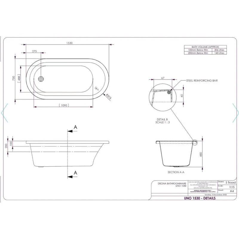 Decina Uno 1700 Builders 6 Jet Spa Bath - Image 3