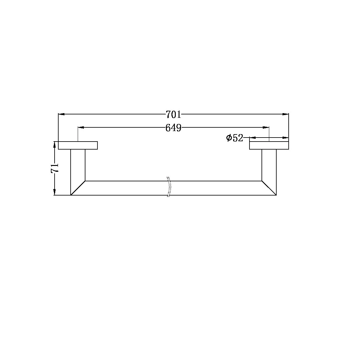 Nero Dolce Single Towel Rail 700mm - Brushed Nickel - Image 4