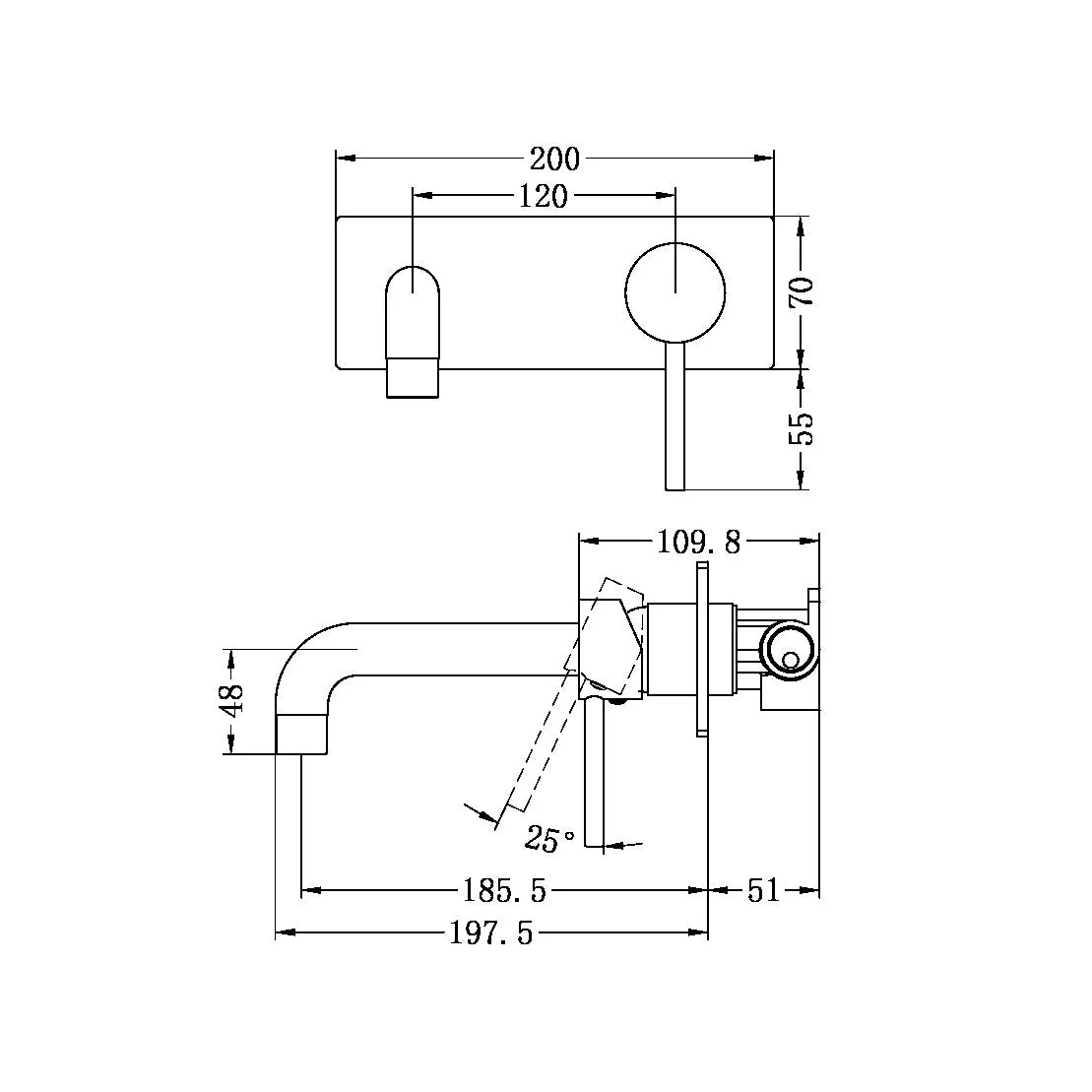 Nero Dolce Wall Basin/Bath Mixer - Brushed Nickel - Image 5
