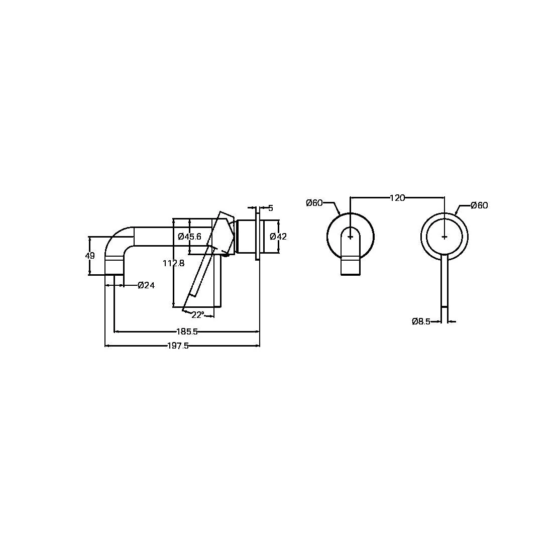 Nero Dolce Wall Basin/Bath Mixer Separate Back Plate (Trim Kit Only) - Brushed Nickel - Image 2