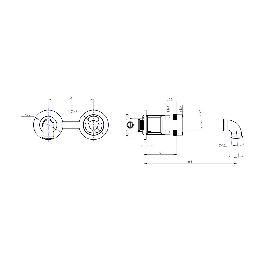 Linsol Dynamik 2-Plate Wall Basin or Bath Mixer - Matte Black - Image 3