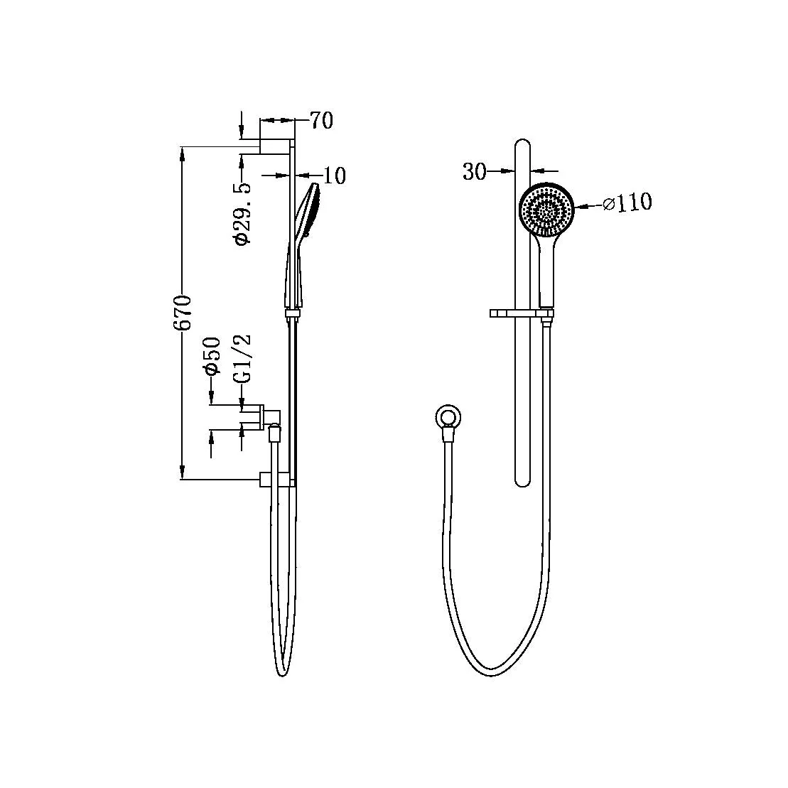 Nero Ecco Shower Rail With Air Shower - Brushed Nickel - Image 2