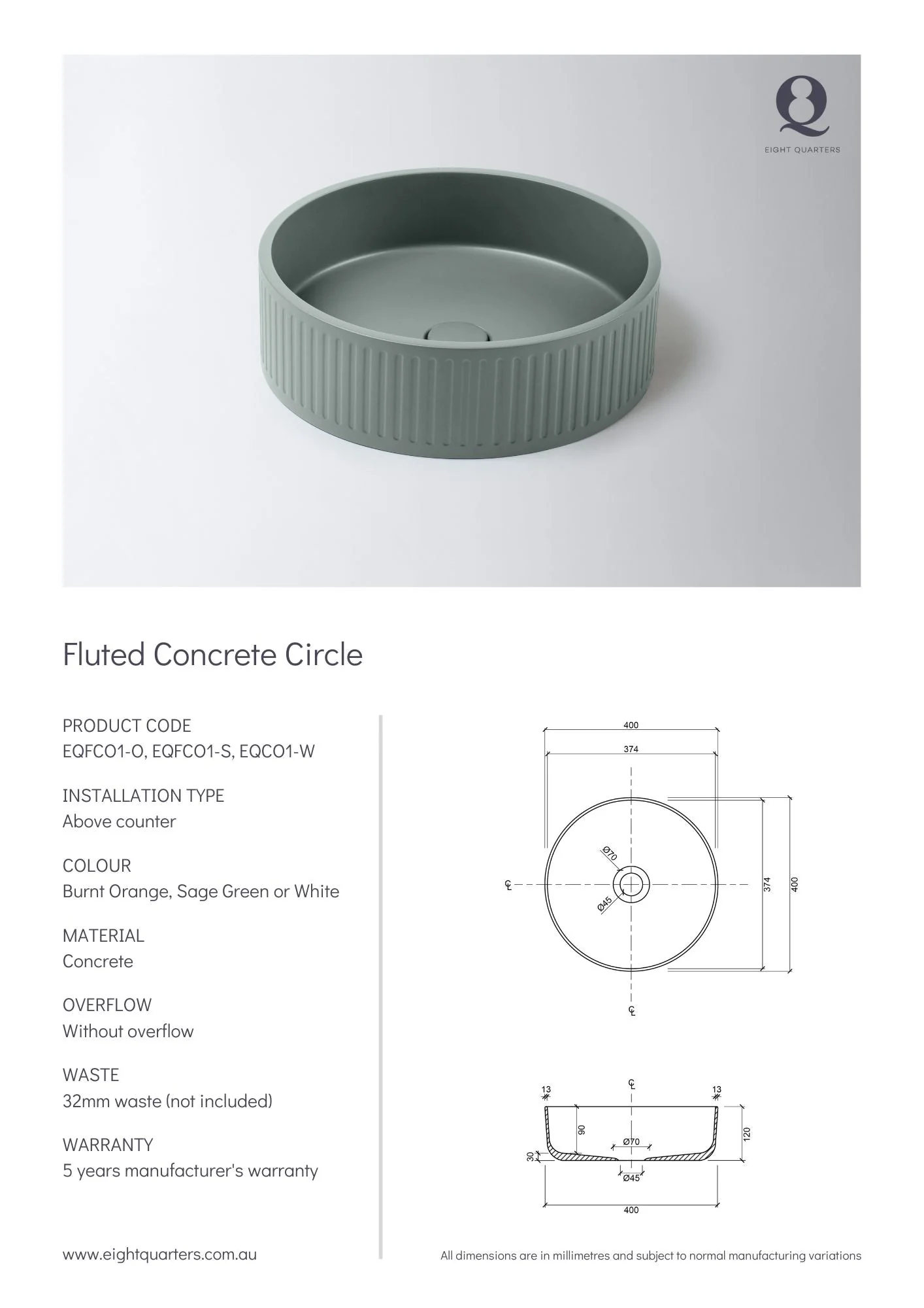 Eight Quarters Fluted Concrete Circle - White - Image 2