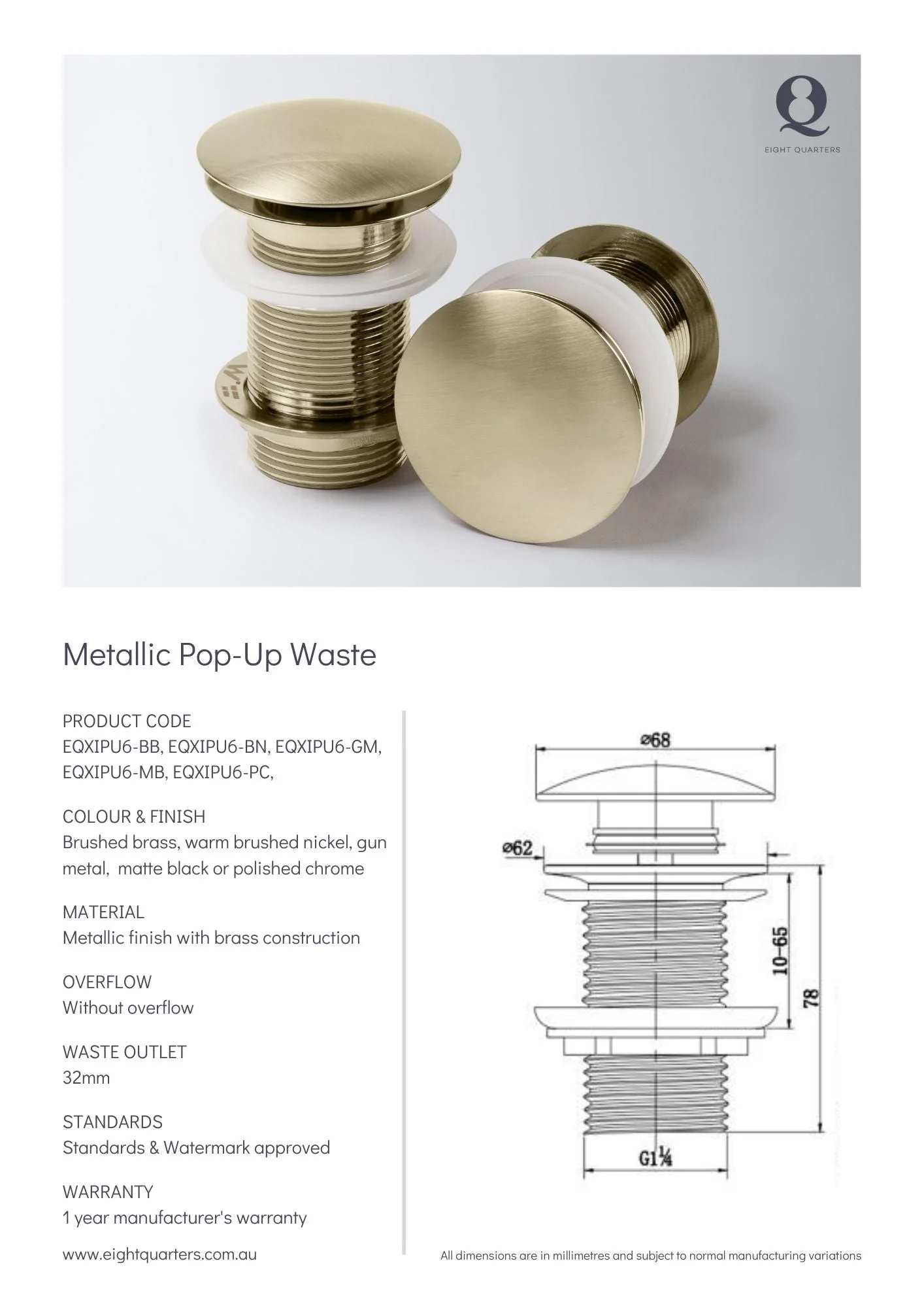 Eight Quarters Gun Metal Metallic Pop-up Waste - Image 2
