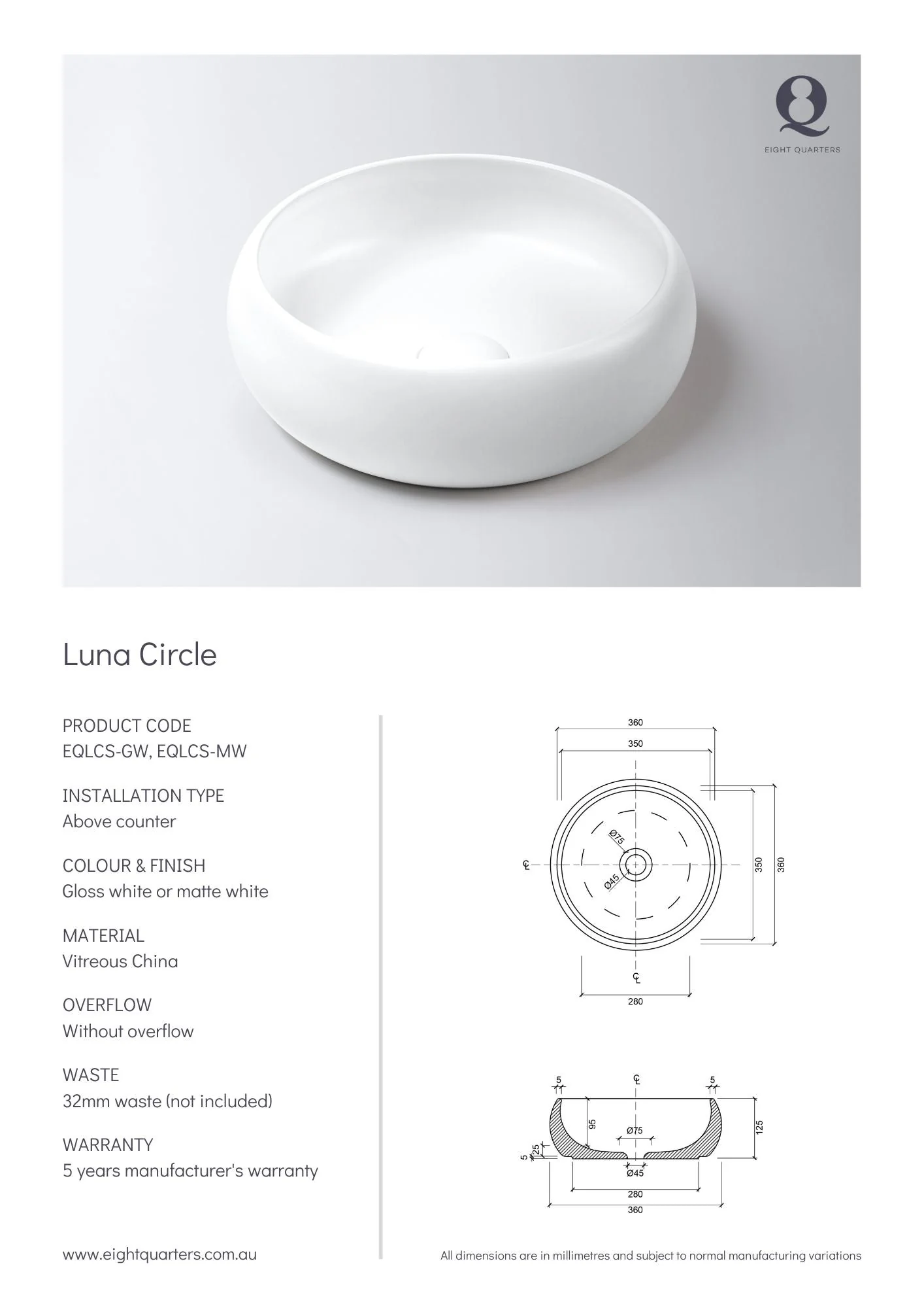 Eight Quarters Luna Circle - White Gloss - Image 2