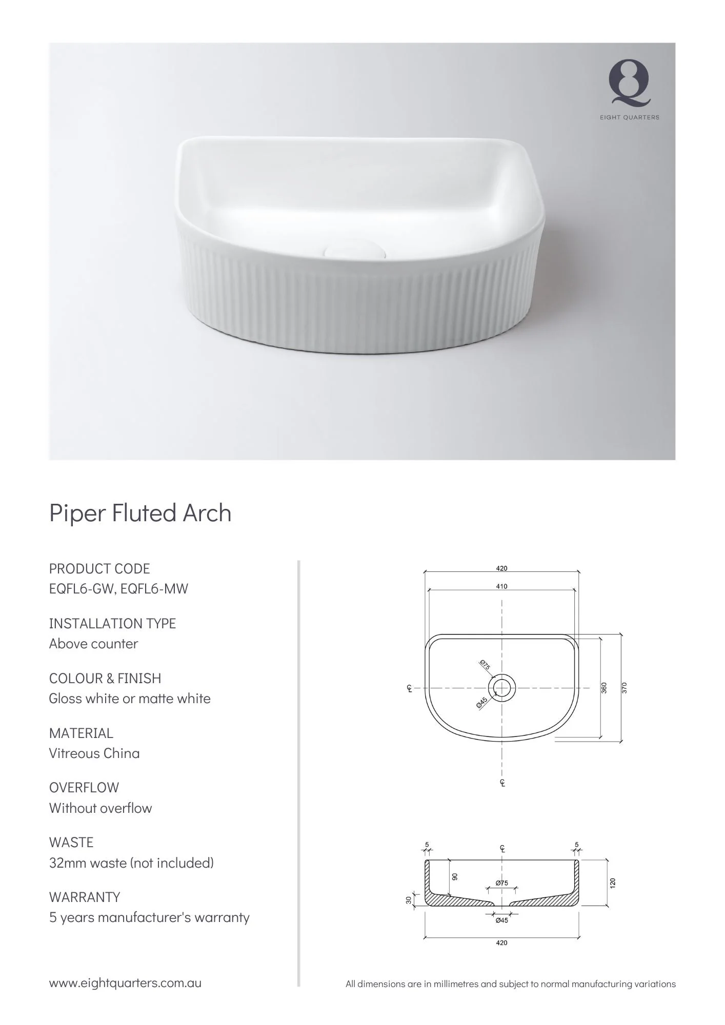 Eight Quarters Piper Fluted Arch - White Gloss - Image 2