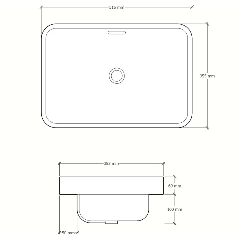 Everton Rectangle Semi Inset - White Gloss - Image 2
