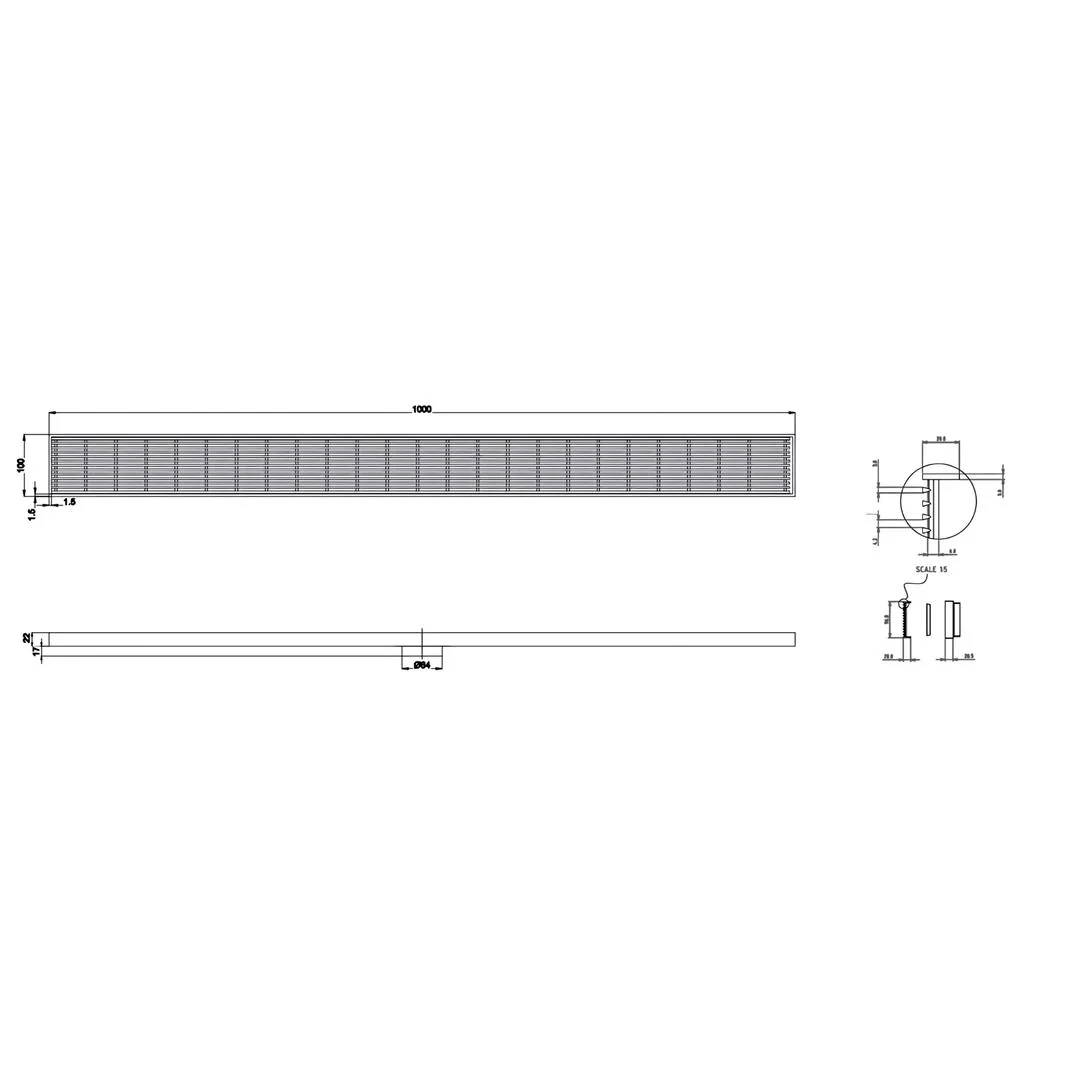 Linsol Ezyflow 1000mm Heelguard Linear Waste DN64 - Brushed Nickel - Image 3