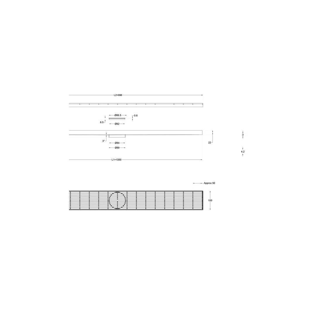 Linsol Ezyflow 1000mm Heelguard Linear Waste DN89 - Brushed Nickel - Image 4