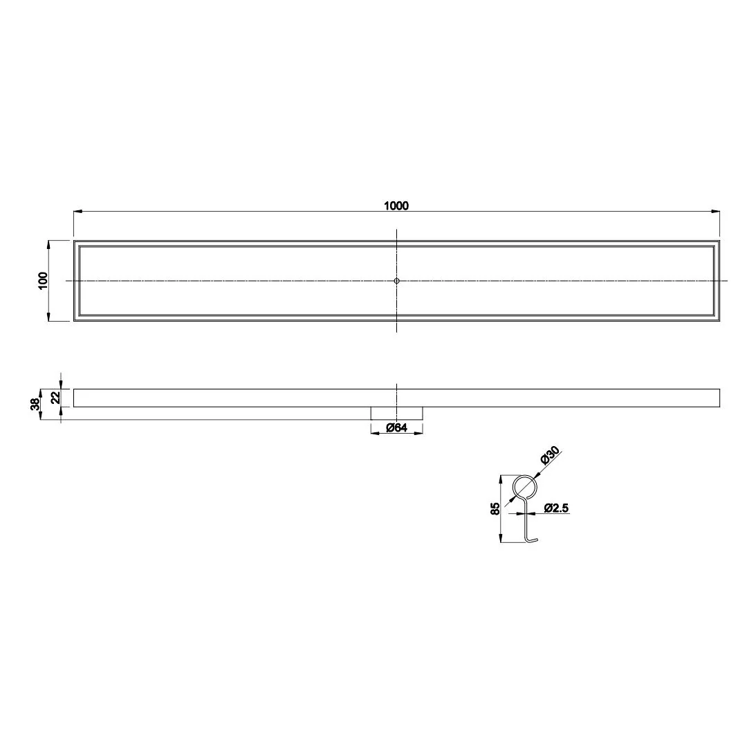 Linsol Ezyflow 1000mm Tile Insert Linear Waste DN64 - Gunmetal - Image 3