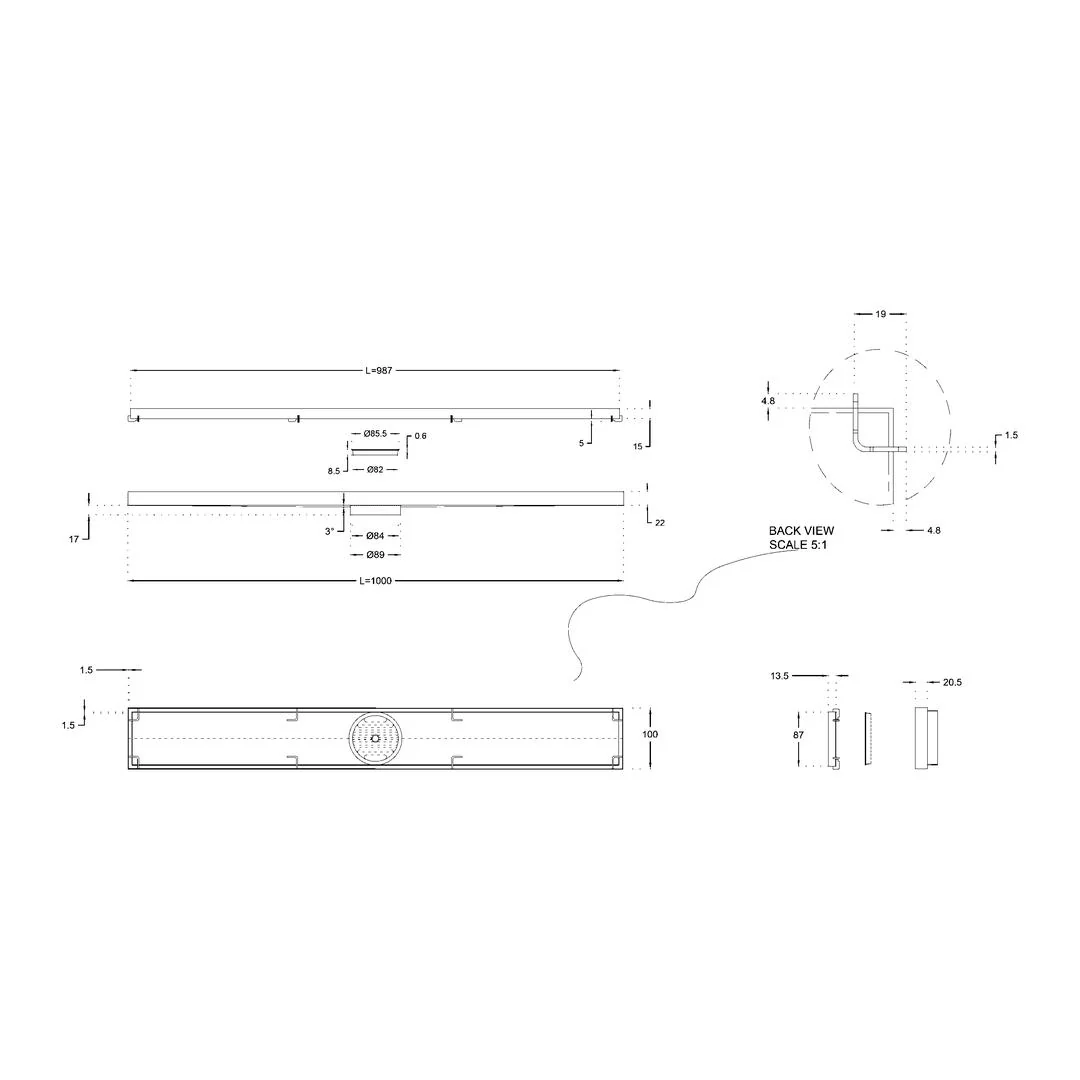 Linsol Ezyflow 1000mm Tile Insert Linear Waste DN89 - Gunmetal - Image 3