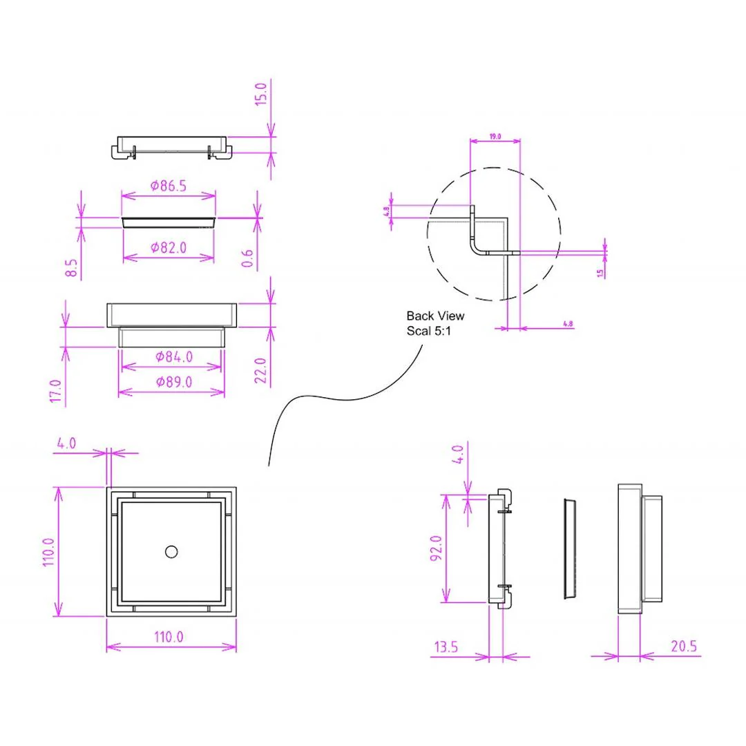 Linsol Ezyflow 110mm Tile Insert Square Waste DN89  - Gunmetal - Image 3