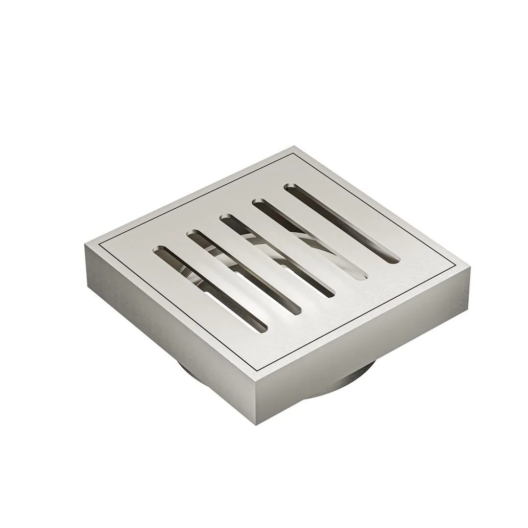 Linsol Ezyflow 110mm Vertical Pressed Square Waste DN89 - Brushed Nickel