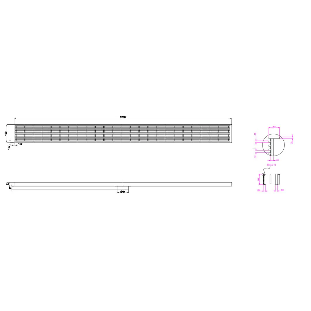 Linsol Ezyflow 1200mm Heelguard Linear Waste DN64 - Gunmetal - Image 2