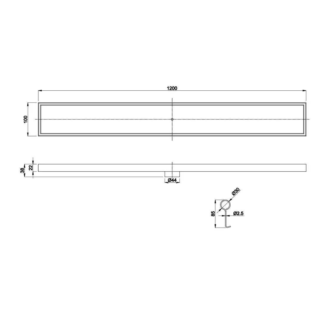 Linsol Ezyflow 1200mm Tile Insert Linear Waste DN44 - Brushed Brass - Image 2