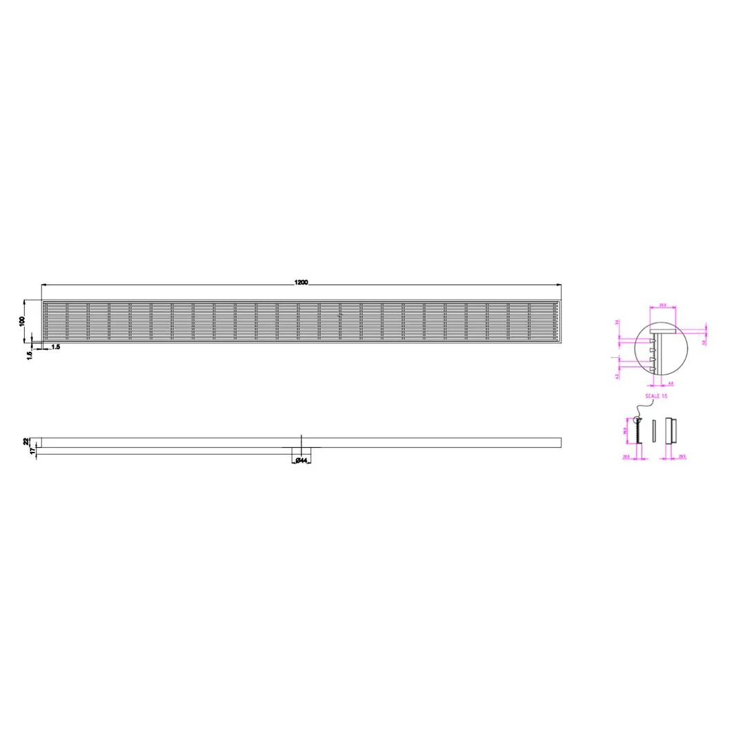 Linsol Ezyflow 1200mm Tile Insert Linear Waste DN44 - Matte Black - Image 2