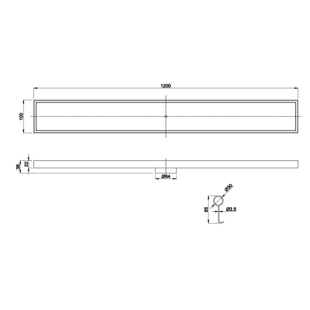 Linsol Ezyflow 1200mm Tile Insert Linear Waste DN64 - Matte Black - Image 2