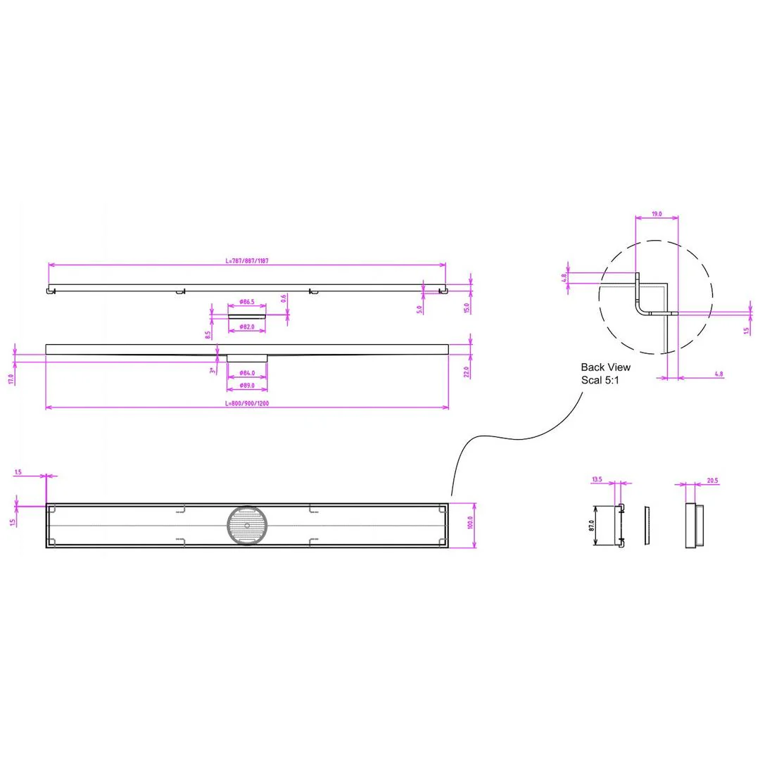 Linsol Ezyflow 1200mm Tile Insert Linear Waste DN89 - Matte Black - Image 3