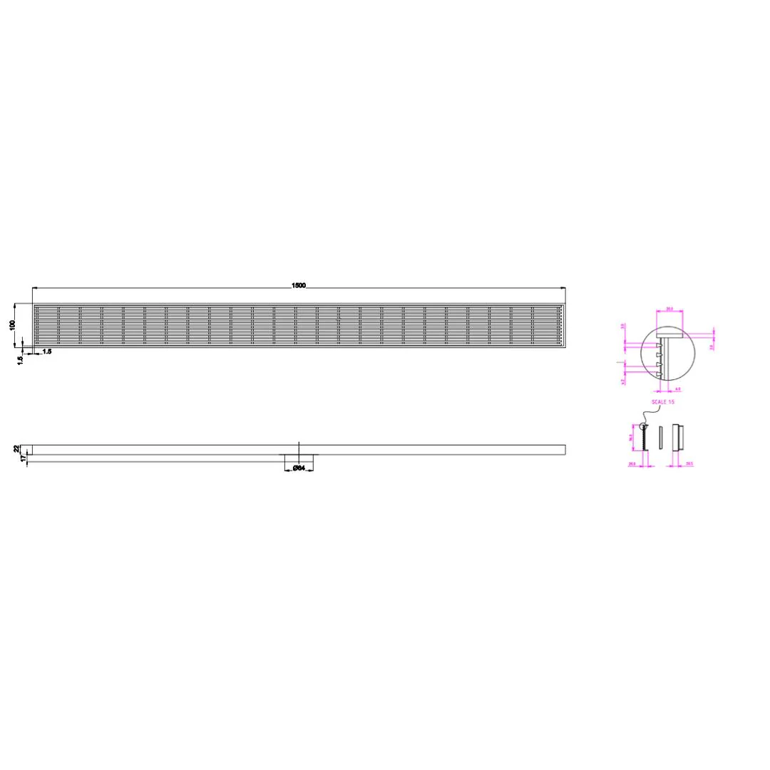 Linsol Ezyflow 1500mm Heelguard Linear Waste DN64 - Gunmetal - Image 2