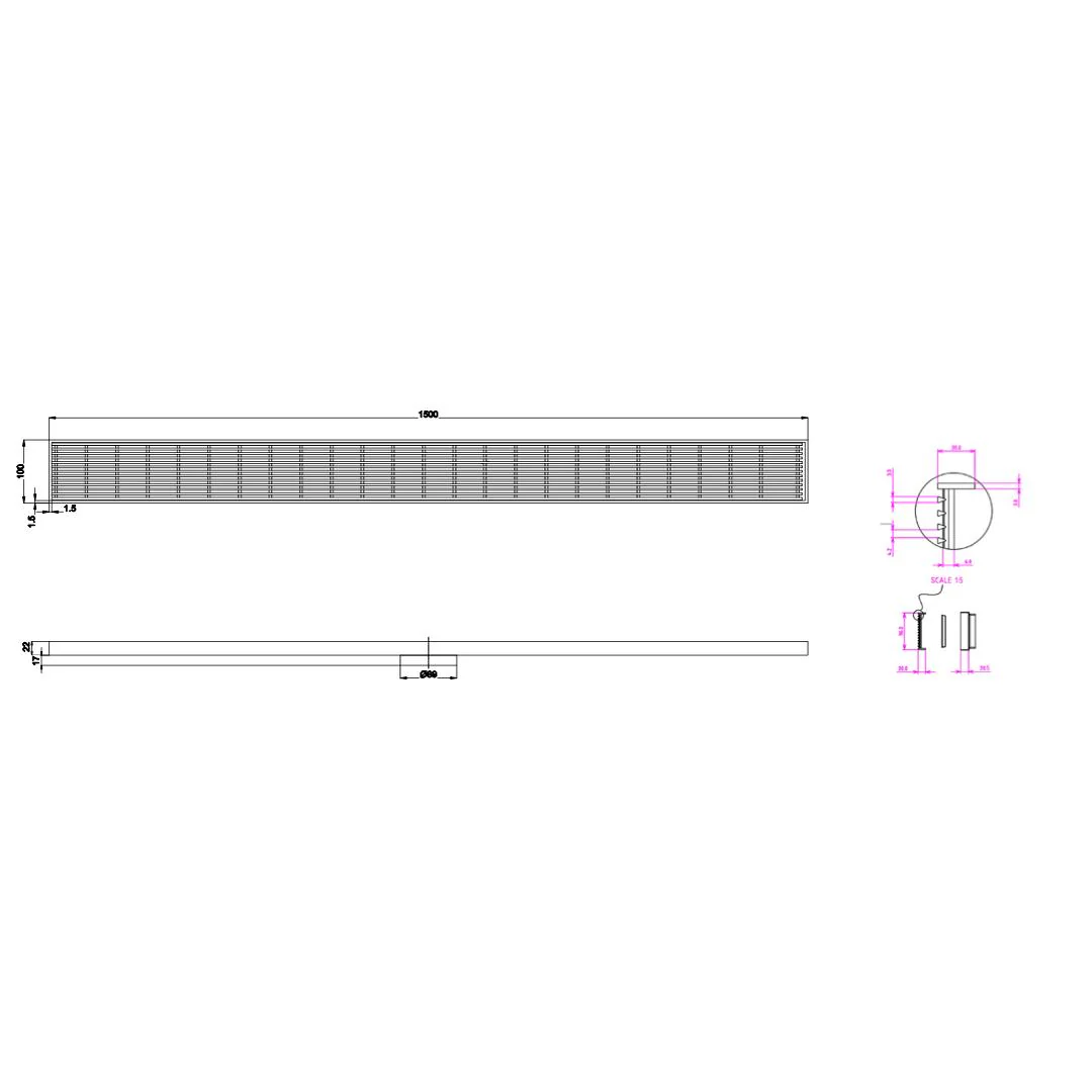 Linsol Ezyflow 1500mm Heelguard Linear Waste DN89 - Brushed Nickel - Image 2