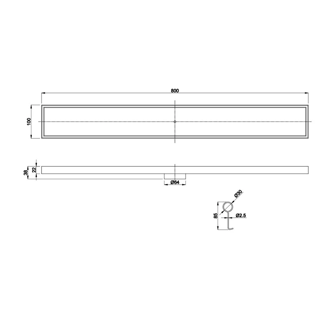 Linsol Ezyflow 800mm Tile Insert Linear Waste DN64 - Matte Black - Image 2