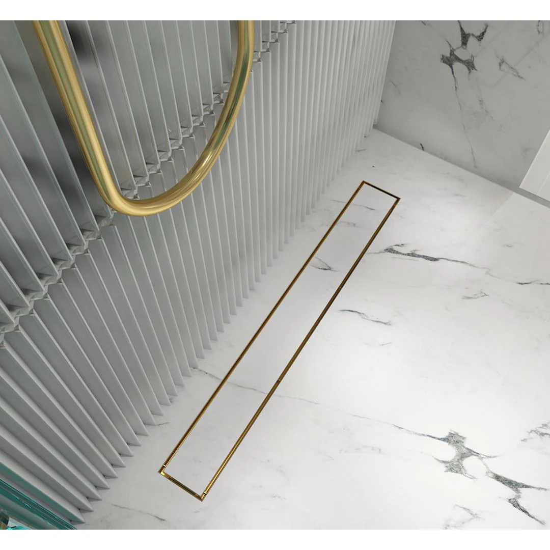 Linsol Ezyflow 800mm Tile Insert Linear Waste DN89 - Brushed Brass - Image 2