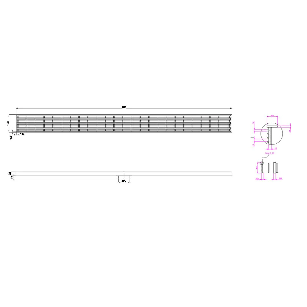 Linsol Ezyflow 900mm Heelguard Linear Waste DN64 - Brushed Nickel - Image 2