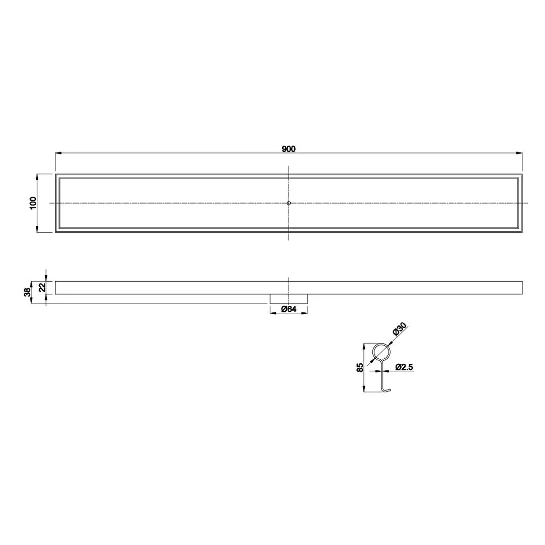Linsol Ezyflow 900mm Tile Insert Linear Waste DN64 - Brushed Nickel - Image 2