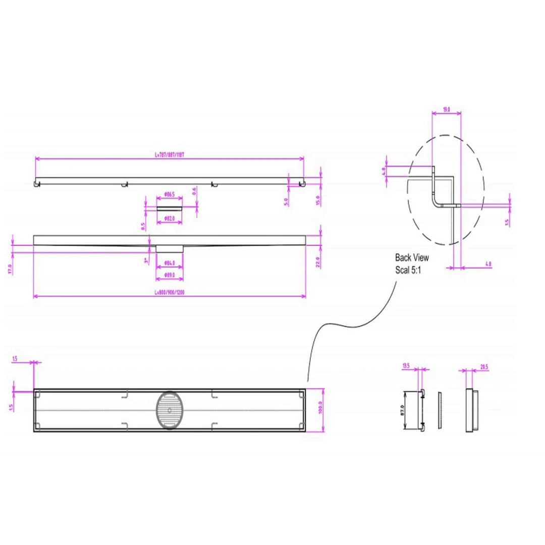 Linsol Ezyflow 900mm Tile Insert Linear Waste DN89 - Brushed Nickel - Image 4