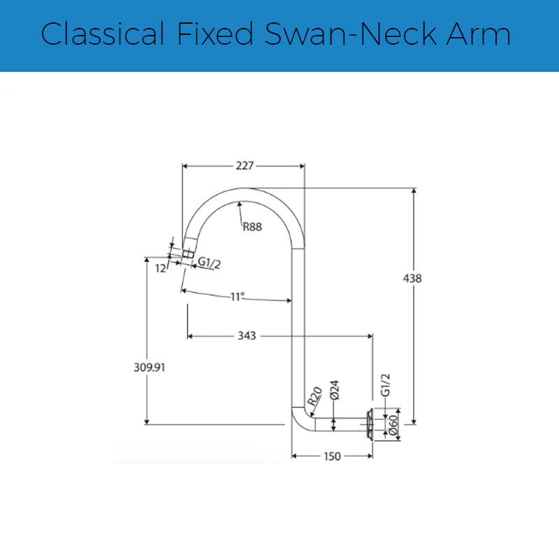 Fienza Classical Fixed Swan-Neck Arm - Brushed Nickel - Image 2