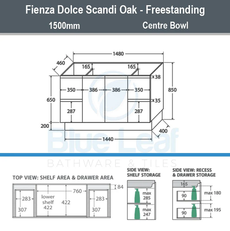 Fienza Dolce Edge Scandi Oak 1500mm Freestanding Vanity - Image 4
