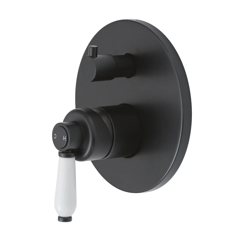 Fienza Eleanor Wall Mixer Diverter - Black Matte/ Ceramic
