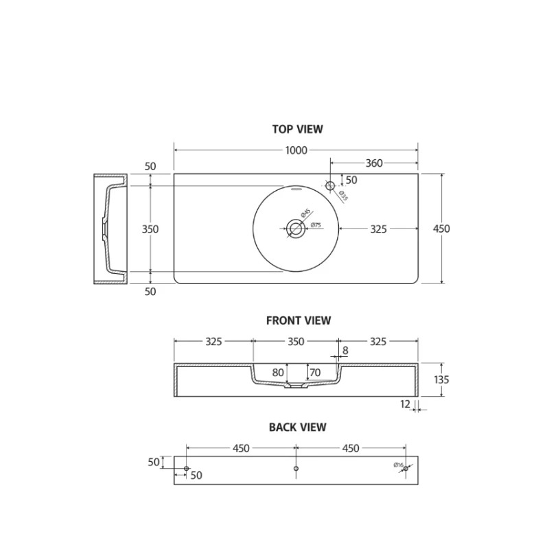 Fienza Encanto 1000 Solid Surface Wall-Hung Basin - Image 3