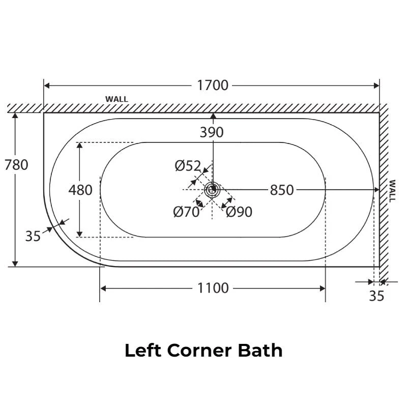 Fienza Isabella Corner Bath 1700mm - Image 7
