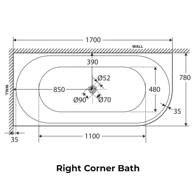 Fienza Isabella Corner Bath 1700mm - Image 9