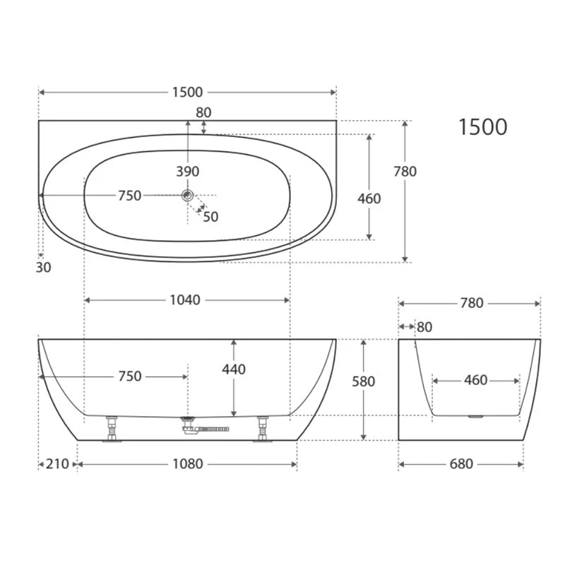 Fienza Keeto 1500mm Back-To-Wall Acrylic Bath - Image 4