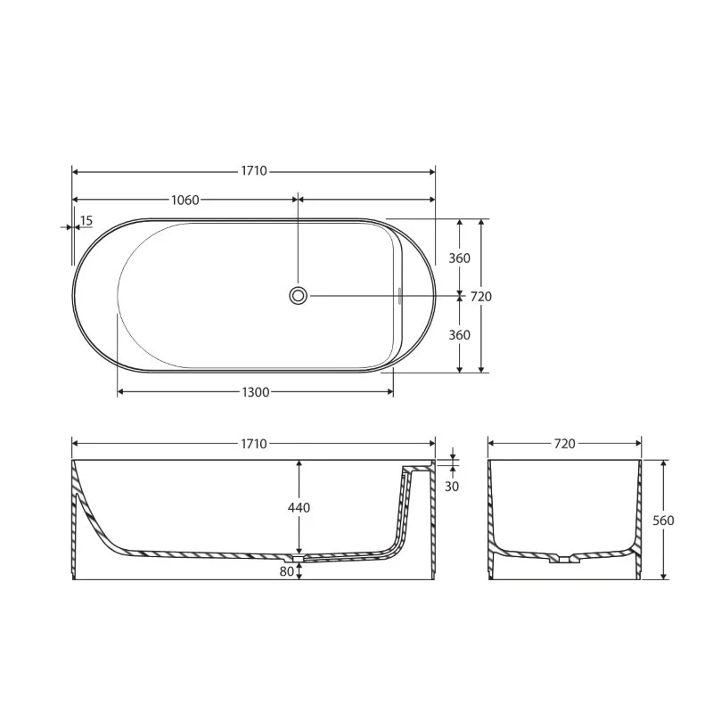 Fienza Minka Solid Surface Bath 1700mm - White Matte - Image 4