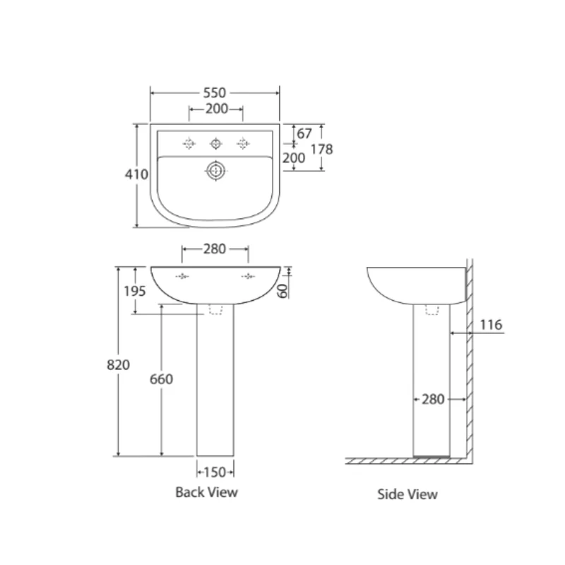 Fienza Rak Compact 550 Pedestal Basin - Image 3