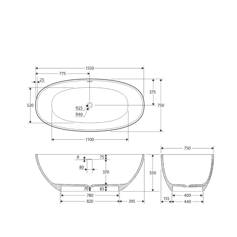 Fienza Sasso Solid Surface Bath - White Matte - Image 4