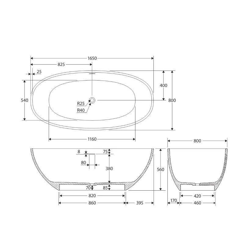 Fienza Sasso Solid Surface Bath - White Matte - Image 5