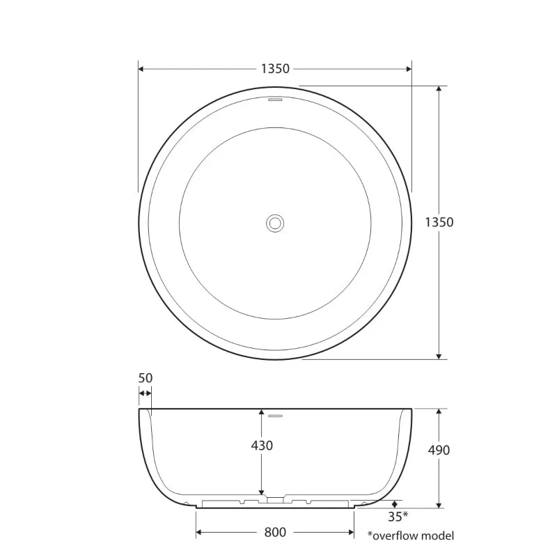 Fienza Shinto Solid Surface Bath 1350mm - White Matte - Image 4