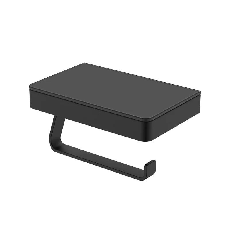 Fienza Tono Toilet Roll Holder with Glass Shelf - Black Matte