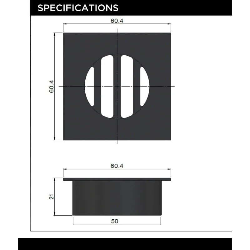 Meir Square Floor Grate Shower Drain 50mm outlet - Polished Chrome - Image 4