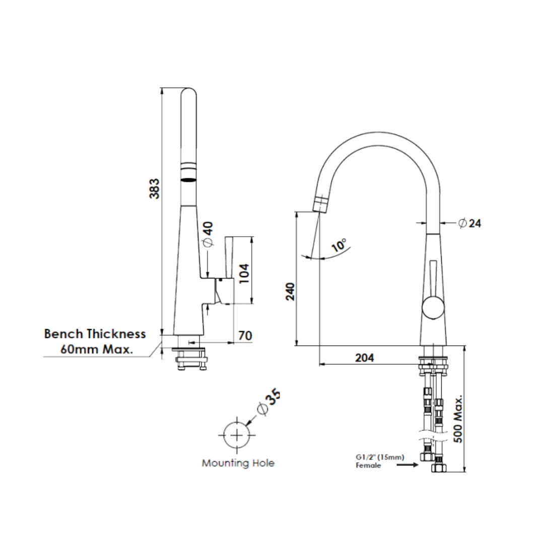 Greens Galiano Slimline Sink Mixer- Brushed Nickel - Image 2