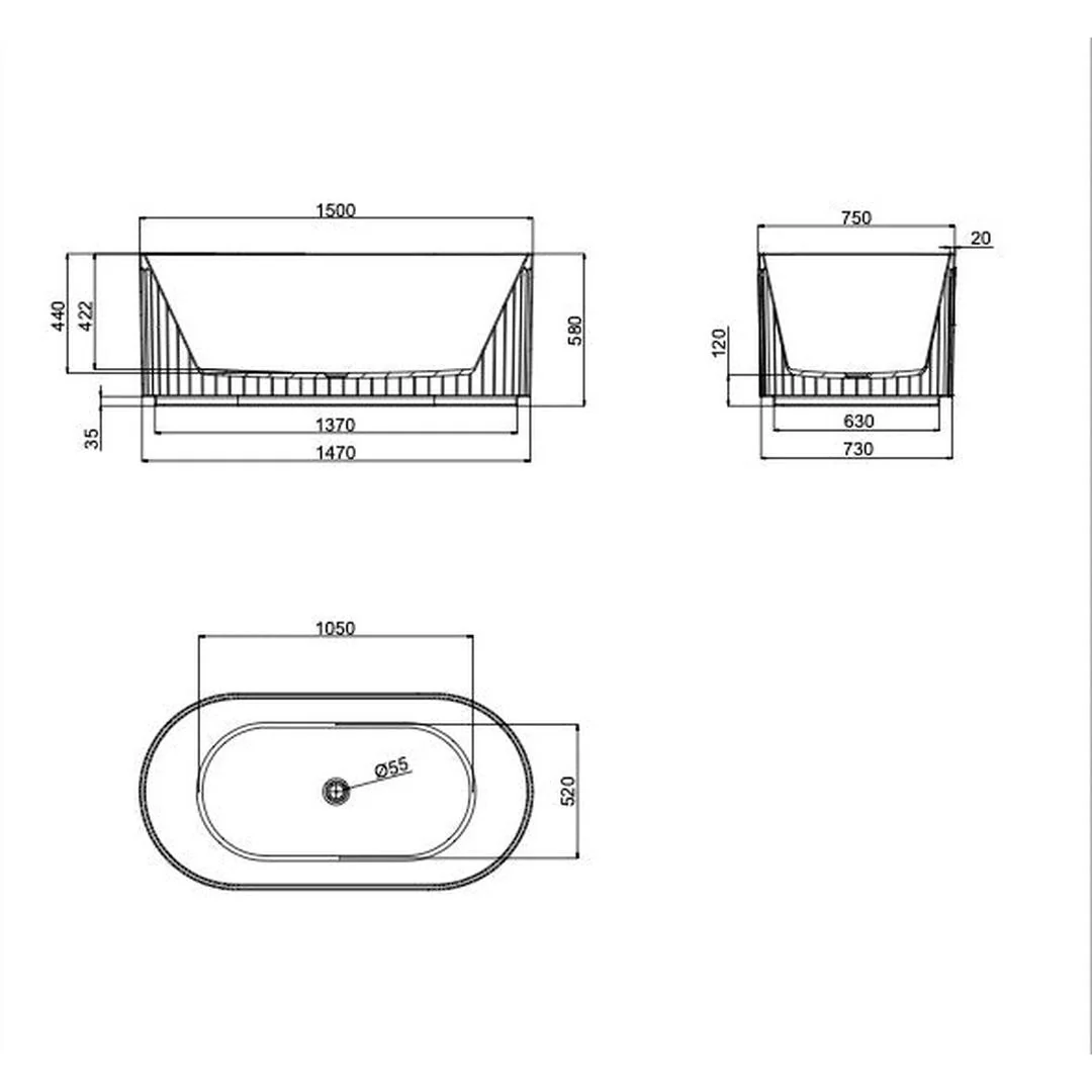 Linsol Georg 1500mm Freestanding Bath - Matte White - Image 2