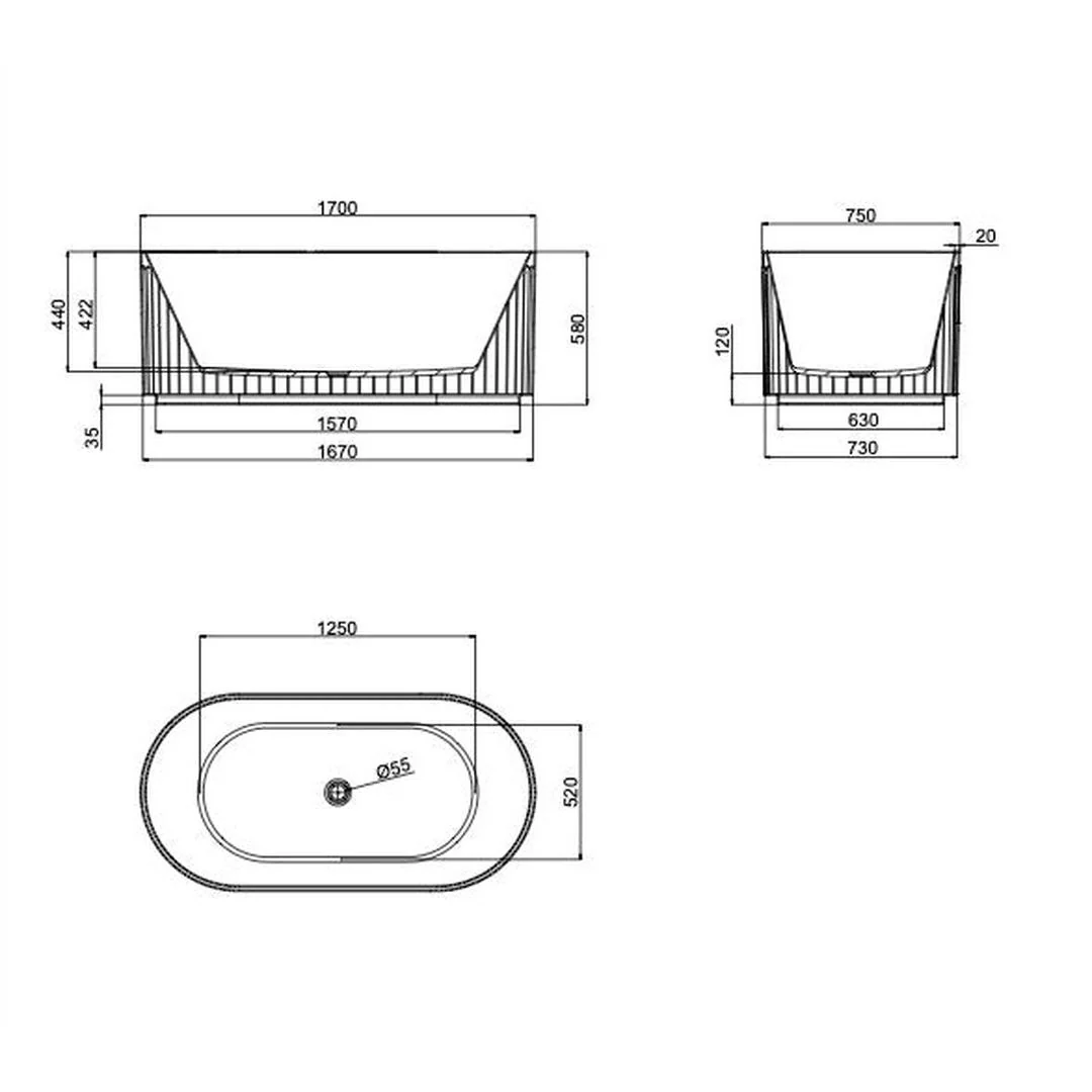 Linsol Georg 1700mm Freestanding Bath - Grey Blue - Image 2